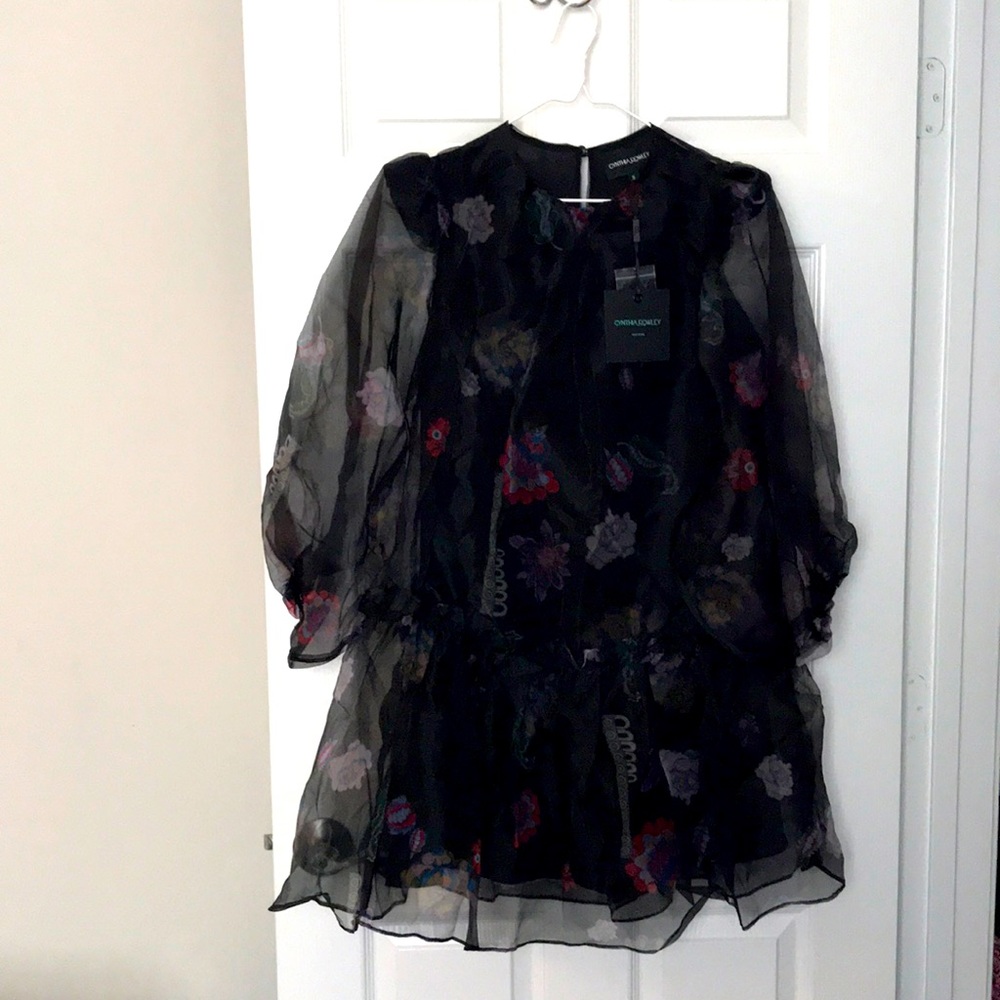 Cynthia Rowley - Grace Organza Dress, Black Floral, size Small. NEVER WORN.